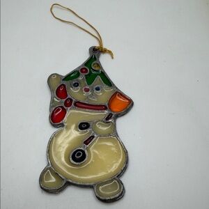 VTG Christmas Kurt Adler Ornament Stained Glass Sun Catcher 1978 Snowman 4”